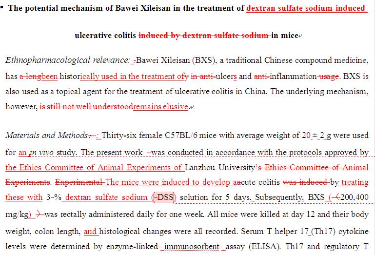SCI论文英语润色范例,Journal of Ethnopharmacology发表案例